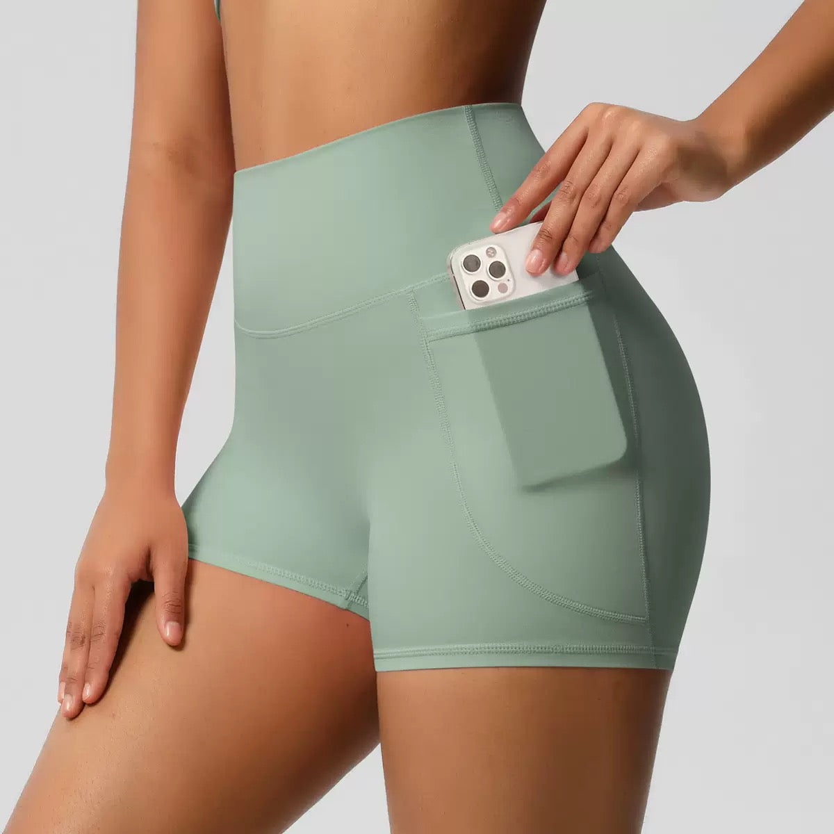 High-Waisted Tummy Control Athletic Shorts with Side Pockets