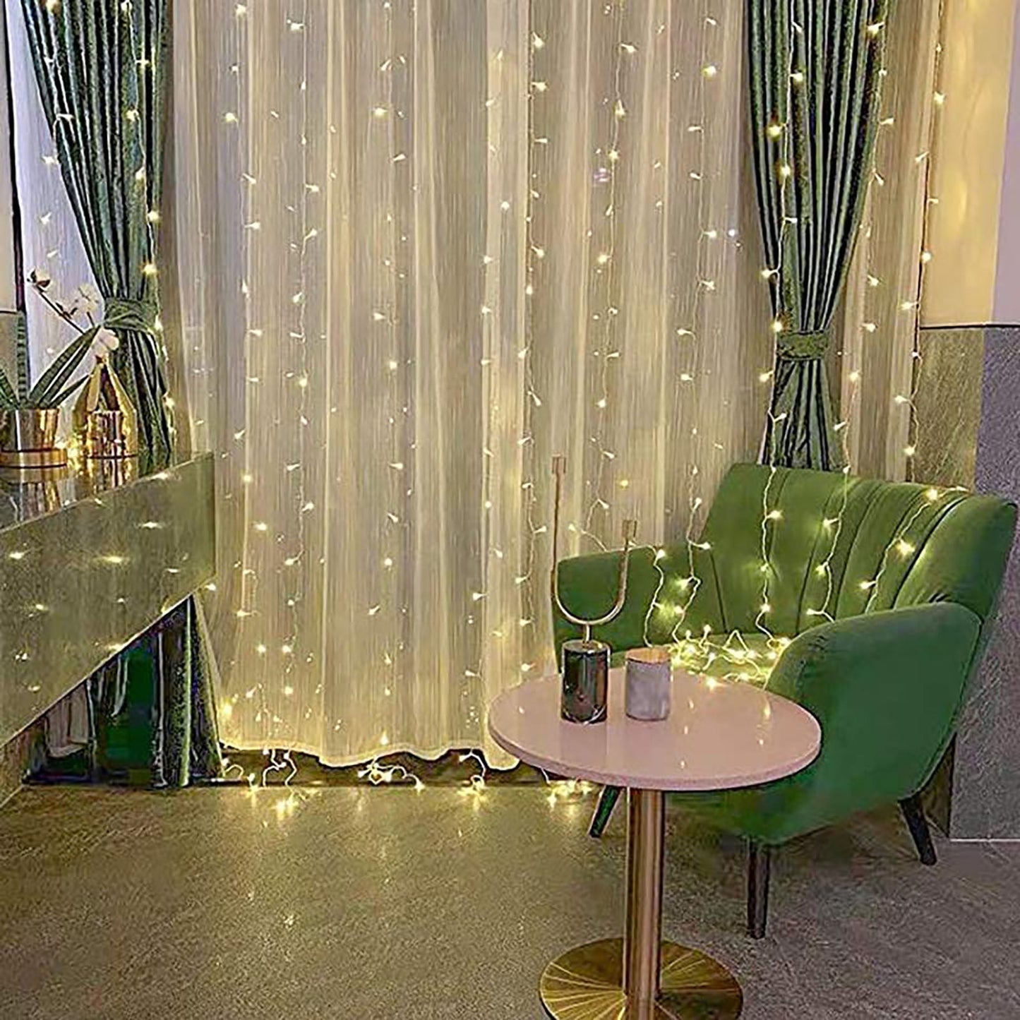 10ft Warm White 300 LED Icicle Curtain Fairy String Lights with 8 Modes