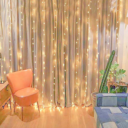 10ft Warm White 300 LED Icicle Curtain Fairy String Lights with 8 Modes