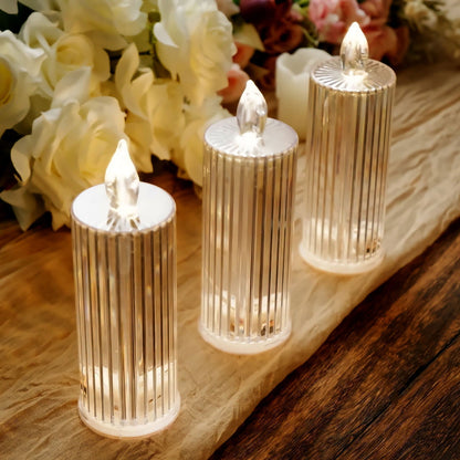 3 Pack | 6" Warm White Clear LED Acrylic Diamond Flameless Candle Lamps, Battery Operated Pillar Night Light