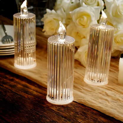 3 Pack | 6" Warm White Clear LED Acrylic Diamond Flameless Candle Lamps, Battery Operated Pillar Night Light