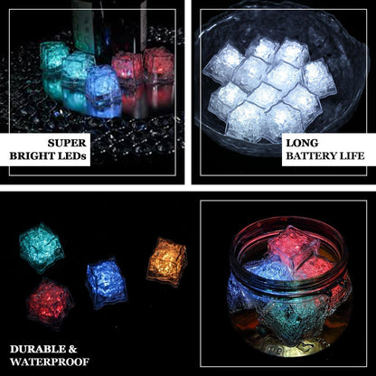 12 Pack | Multicolor Light Up LED Submersible Ice Cubes, Waterproof with Adjustable Light Modes