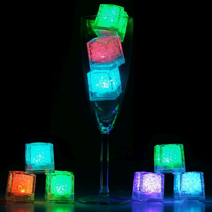 12 Pack | Multicolor Light Up LED Submersible Ice Cubes, Waterproof with Adjustable Light Modes