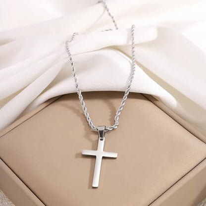 Cross Pendant Necklace with 24 Inch Chain and Hook Clasp
