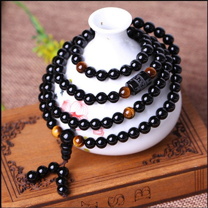 Natural Black Obsidian Gourd Mala Bracelet