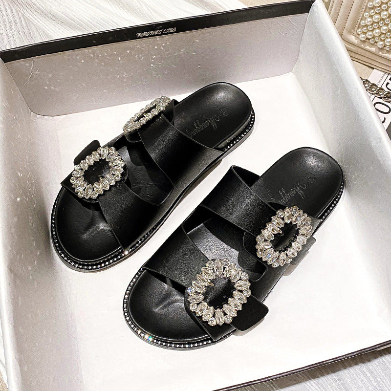 Aella Buckle Rhinestone Beach Sandals