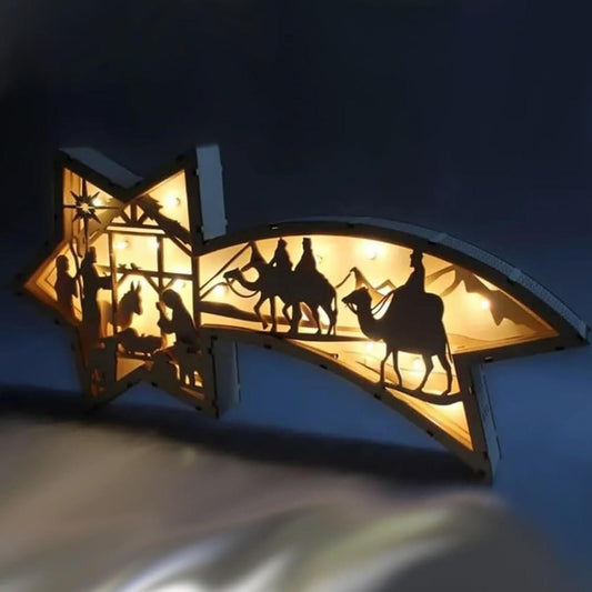 🎅LED Wooden Christmas Ornaments Nativity Scene Star Shaped Desk Lamp🌟