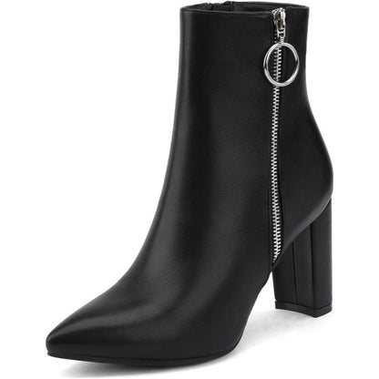 Pointed Pattern Side Zipper Heeled Boots