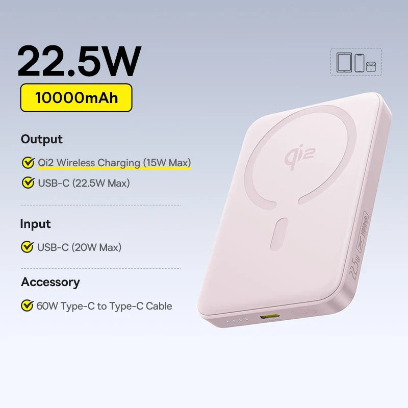 Qi2 Magnetic Power Bank 10000mAh – 15W Wireless & 22.5W USB-C Charging for iPhone & Samsung 2026
