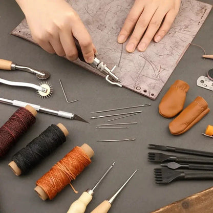 Leather Sewing Kit All In One Leather Craft Tool Set With Awl Needles And Thread DIY Gift Idea