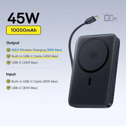 Qi2 Magnetic Power Bank 10000mAh – 15W Wireless & 22.5W USB-C Charging for iPhone & Samsung 2026