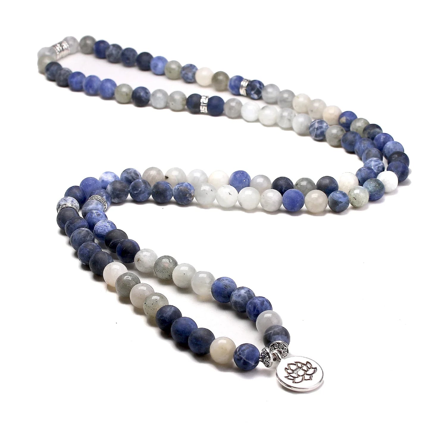 108 Natural Stone Mala Bead Lotus Pendant Bracelet