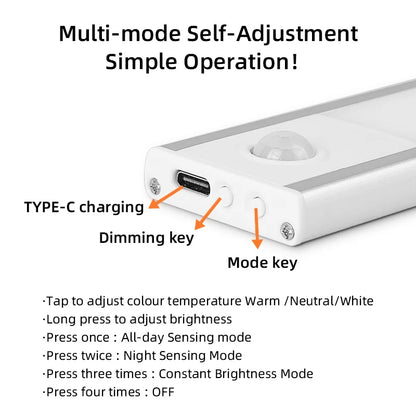 Wireless LED Motion Sensor Cabinet Light – Dimmable Type-C Rechargeable Night Lamp for Closet Kitchen 2026