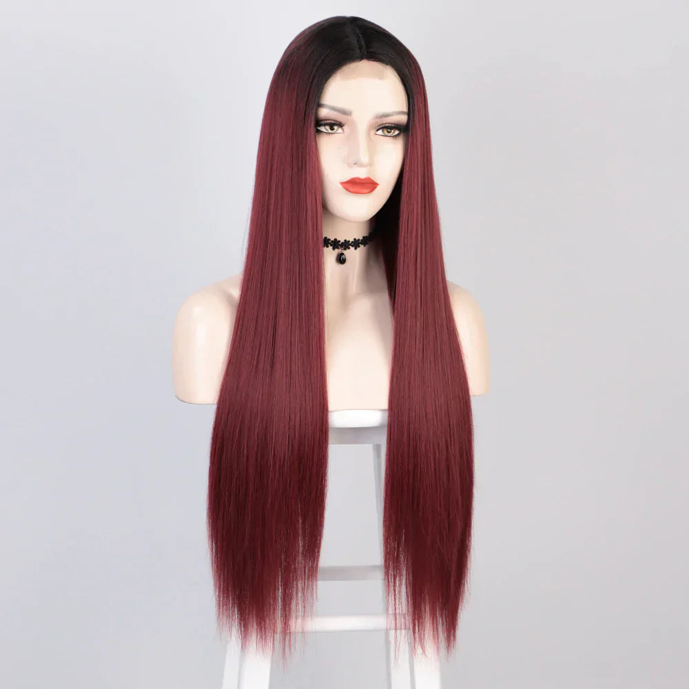 Women's Long Straight Hair Front Lace Chemical Fiber Wig Headgear