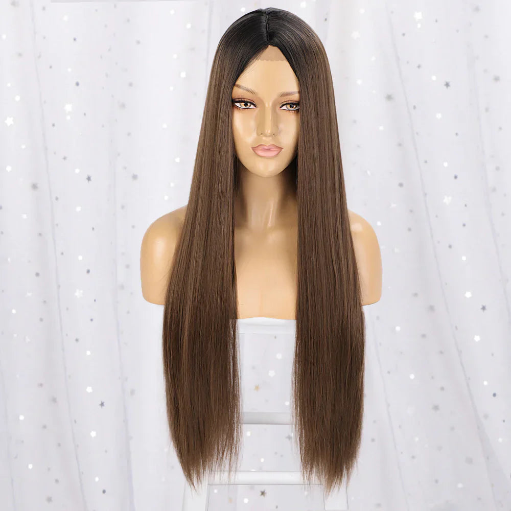 Women's Long Straight Hair Front Lace Chemical Fiber Wig Headgear