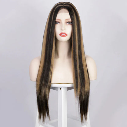 Women's Long Straight Hair Front Lace Chemical Fiber Wig Headgear