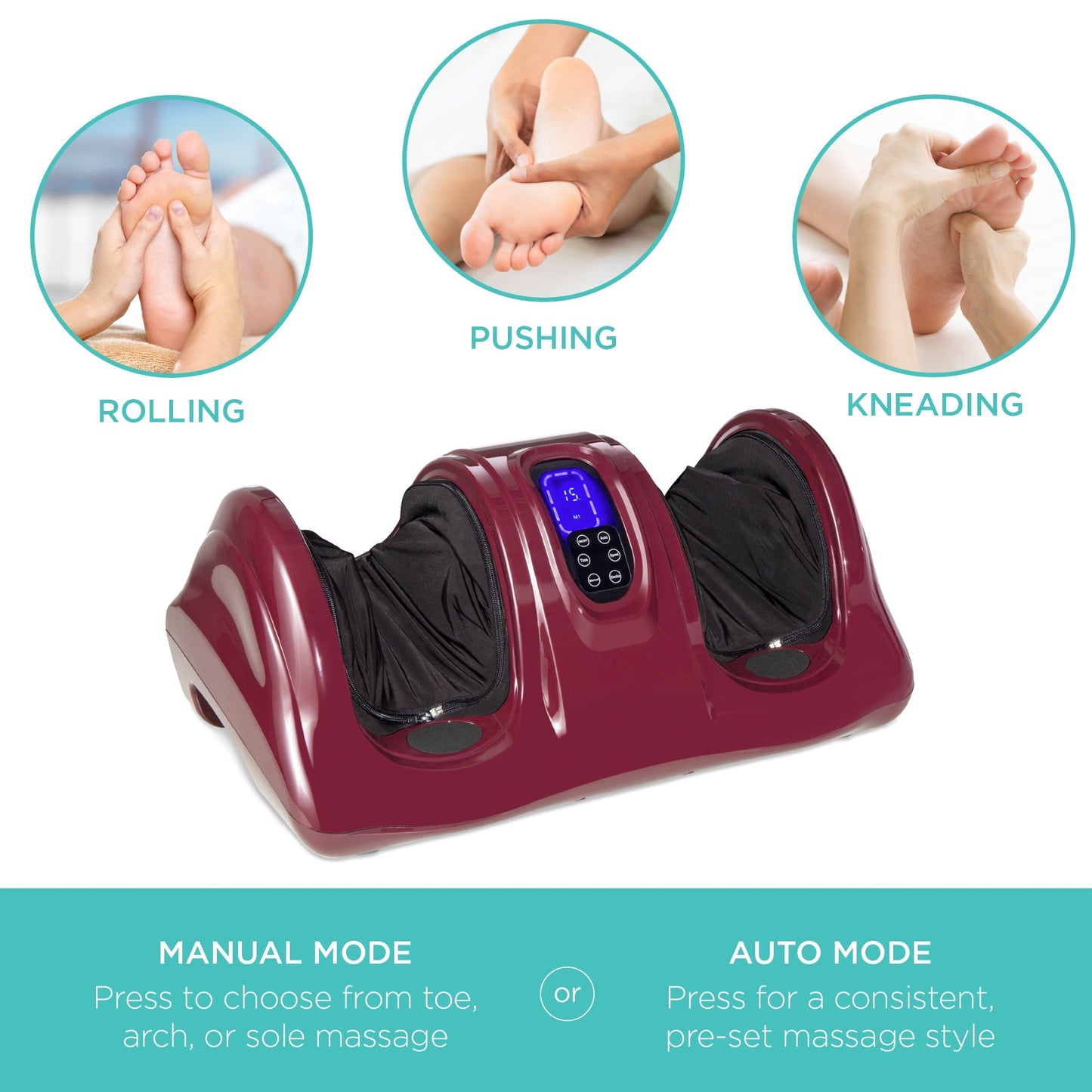 Therapeutic Foot Massager with High Intensity Rollers, Remote, 3 Modes