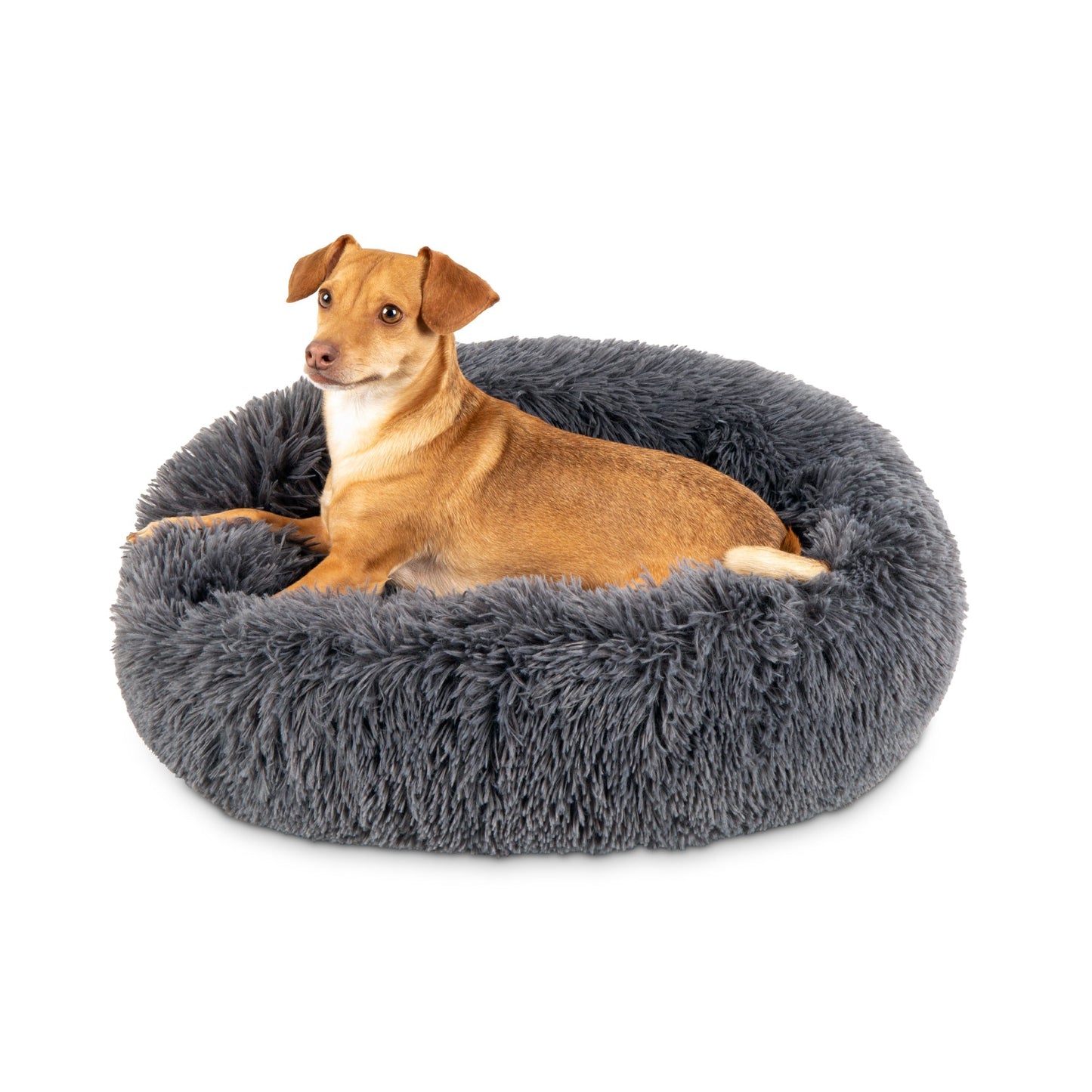 Self-Warming Shag Fur Calming Pet Bed with Water-Resistant Lining - Gray