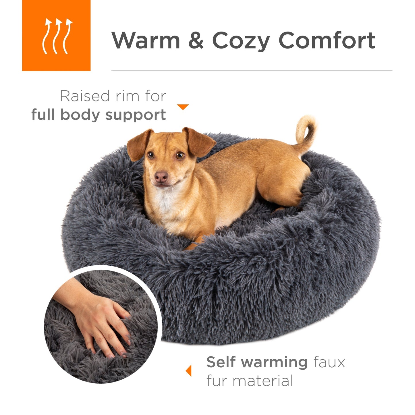 Self-Warming Shag Fur Calming Pet Bed with Water-Resistant Lining - Gray