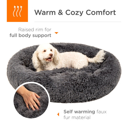 Self-Warming Shag Fur Calming Pet Bed with Water-Resistant Lining - Gray