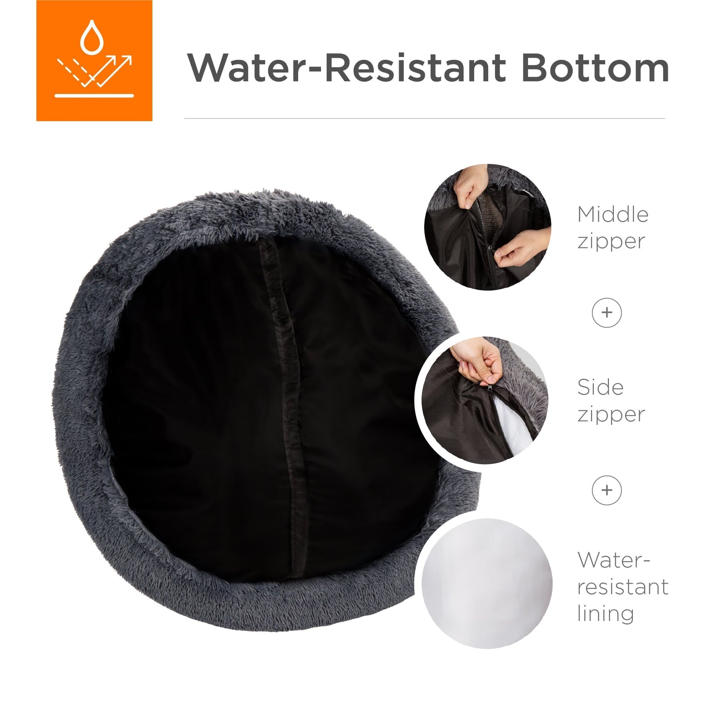 Self-Warming Shag Fur Calming Pet Bed with Water-Resistant Lining - Gray
