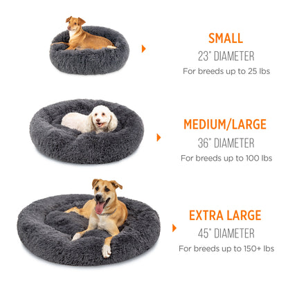 Self-Warming Shag Fur Calming Pet Bed with Water-Resistant Lining - Gray