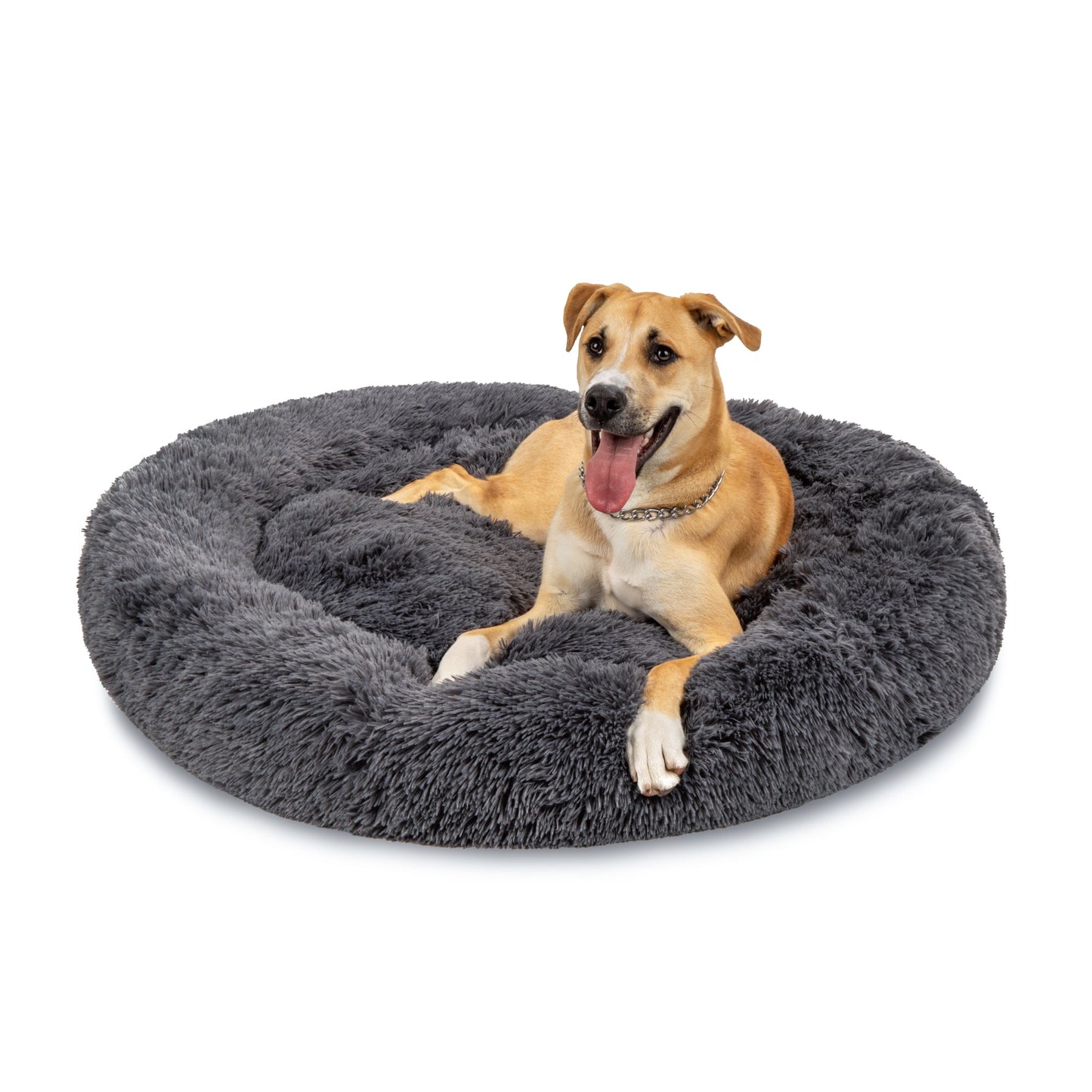 Self-Warming Shag Fur Calming Pet Bed with Water-Resistant Lining - Gray
