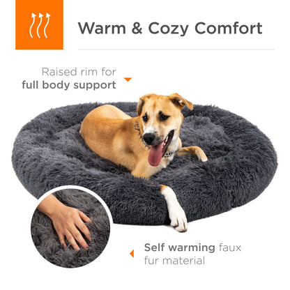 Self-Warming Shag Fur Calming Pet Bed with Water-Resistant Lining - Gray