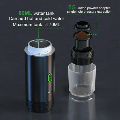 Wireless Electric Portable Espresso Coffee Machine - 3-in-1 Travel Coffee Maker for Car & Home