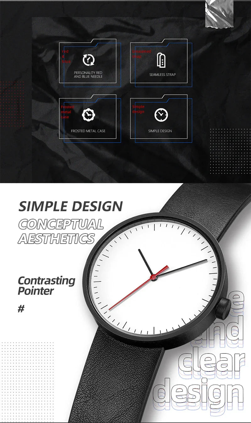 Classic unisex quartz wristwatch – leather strap, round dial, minimalist everyday timepiece