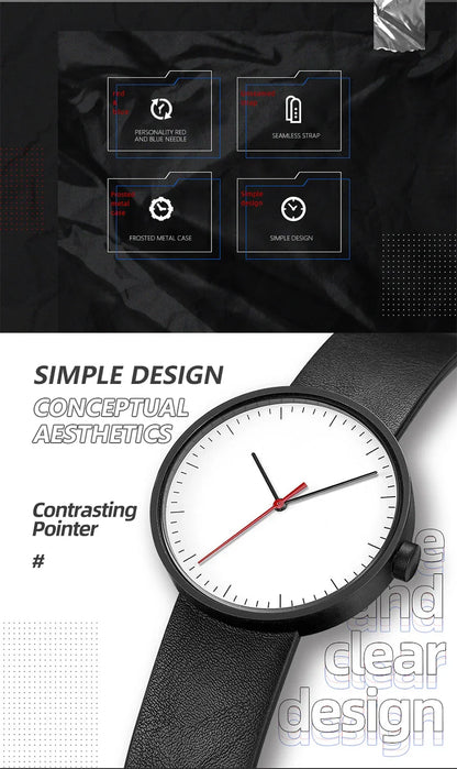 Classic unisex quartz wristwatch – leather strap, round dial, minimalist everyday timepiece