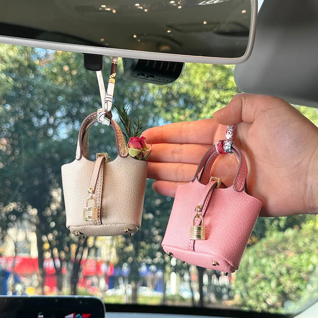 Birkin Inspired Mini Hand Bag - Leather Basket Bag Charm Keychain & Earphone Case