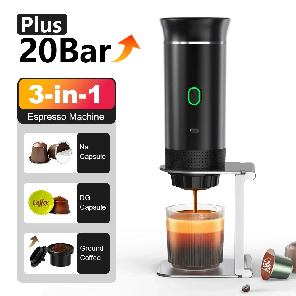 Wireless Electric Portable Espresso Coffee Machine - 3-in-1 Travel Coffee Maker for Car & Home