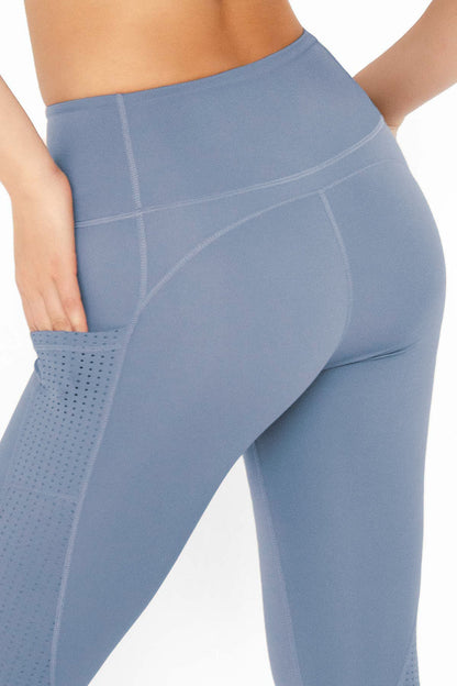 Sky Blue Cassi Mesh Pockets Workout Leggings Yoga Pants - Women