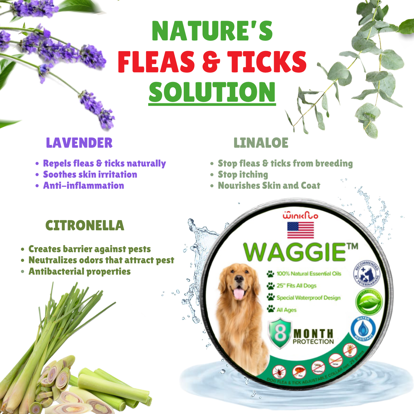 Waggie™ - Natural Anti-Flea, Tick, & Mosquito Collar (Human-Grade 8+ Months Protection)