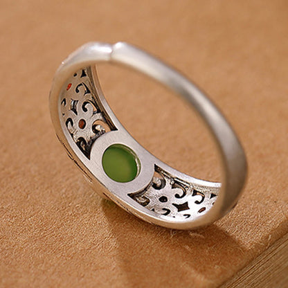 925 Sterling Silver Hetian Cyan Jade Adjustable Ring