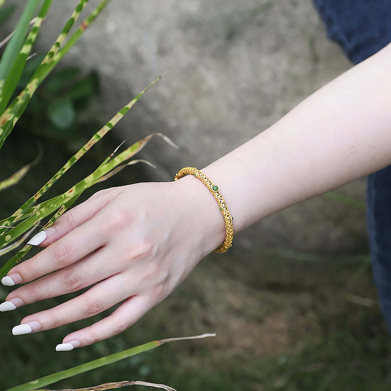 Cyan Jade Copper Auspicious Clouds Calm Healing Bracelet Bangle