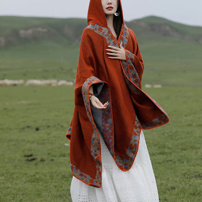 Tibetan Shawl Border Small Floral Flower Hooded Cloak