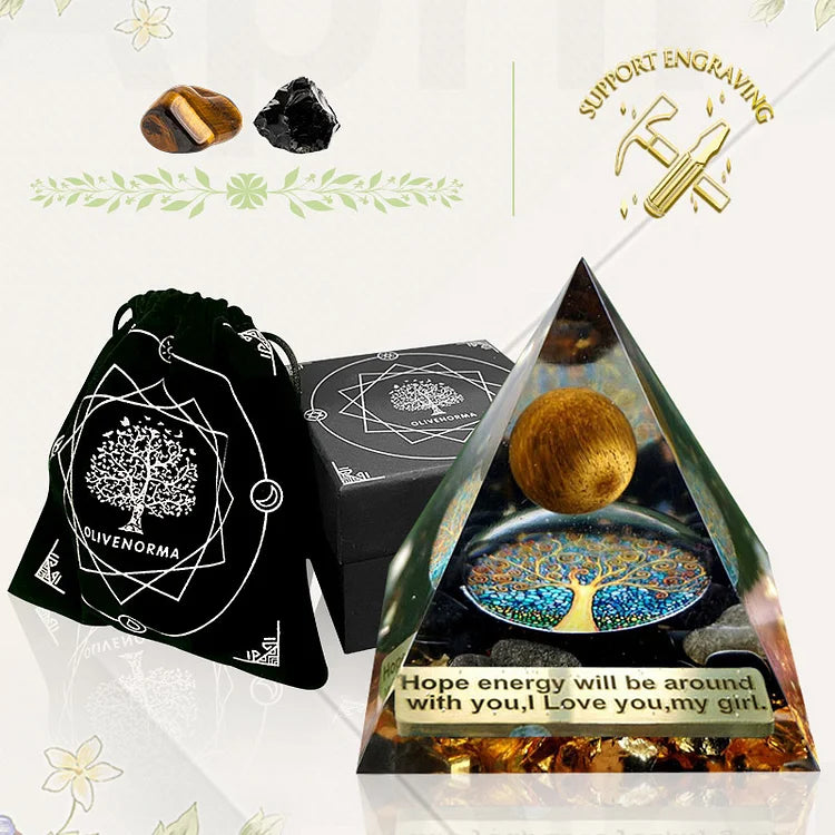 Tiger Eye Sphere & Obsidian Protection Orgone Pyramid