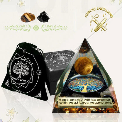 Tiger Eye Sphere & Obsidian Protection Orgone Pyramid