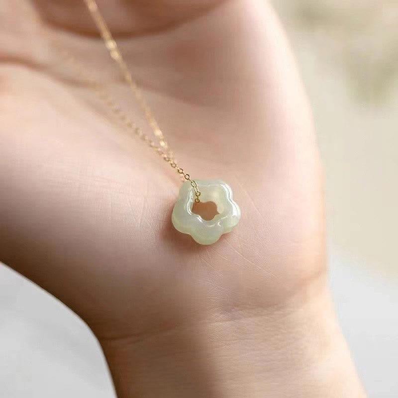 Dainty Hetian Jade Cyan Jade Floral Charm Necklace