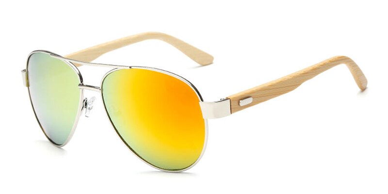 Bamboo Sunglasses Pilot Wooden Metal Brand Designer Mirror