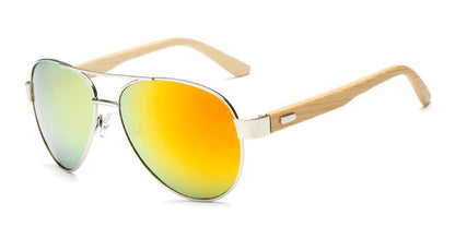 Bamboo Sunglasses Pilot Wooden Metal Brand Designer Mirror