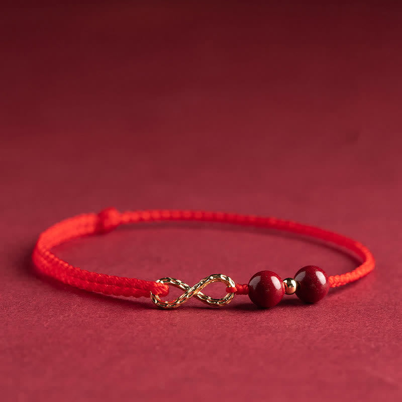 Red String 14K Gold Infinity Symbol Cinnabar Bracelet Anklet