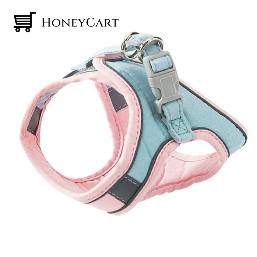 Adjustable Cat Walking Harness Pink + Blue / S