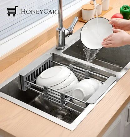 Adjustable Dish Drainer Stainless Steel Kitchen Sink Rack Vegetable Basket Utensils