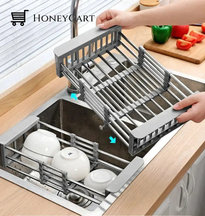 Adjustable Dish Drainer Stainless Steel Kitchen Sink Rack Vegetable Basket Utensils