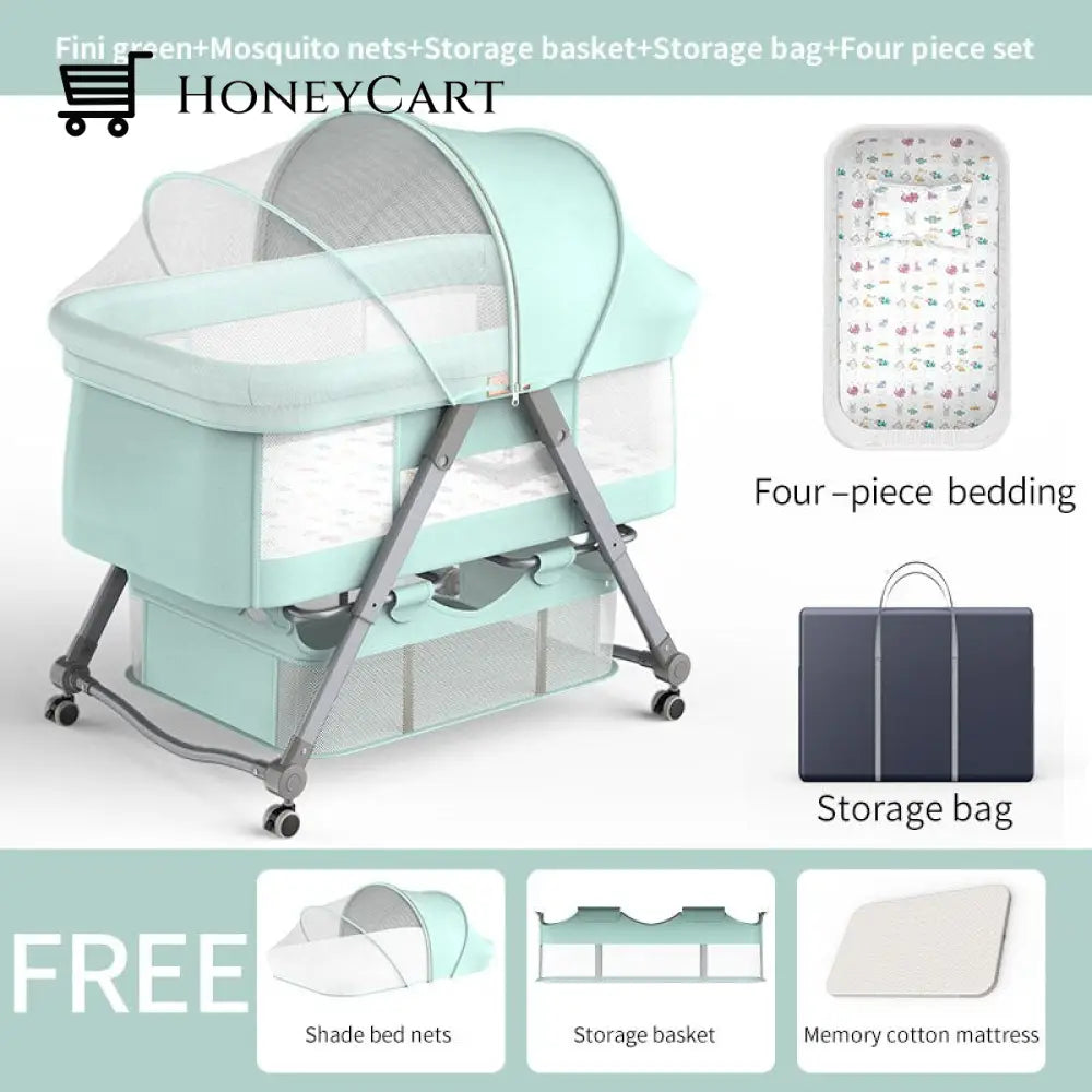 Adjustable Foldable Portable Minimalist Baby Crib Green Cribs & Toddler Beds