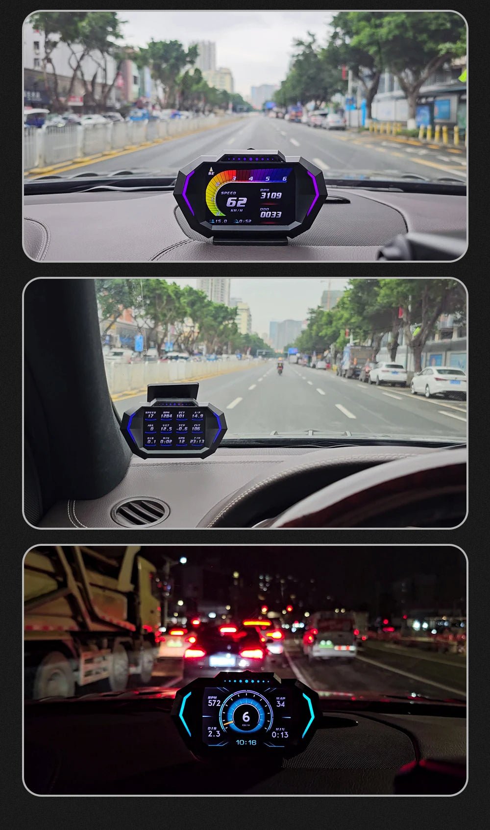 Advanced Digital Car Head-Up Crystal Display Speedometer – Dual OBD2+GPS System with Alarm, Turbo Pressure, Speedometer & Slope Indicator for Ultimate Driving Control