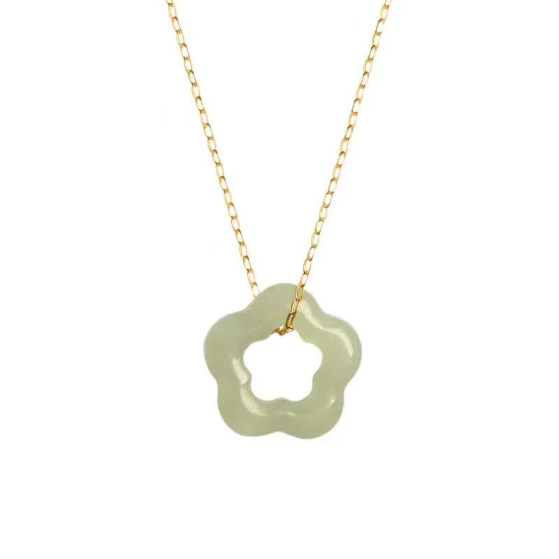 Dainty Hetian Jade Cyan Jade Floral Charm Necklace